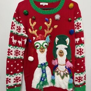 Hooked Up by IOT Red and Green Sweater Size Small